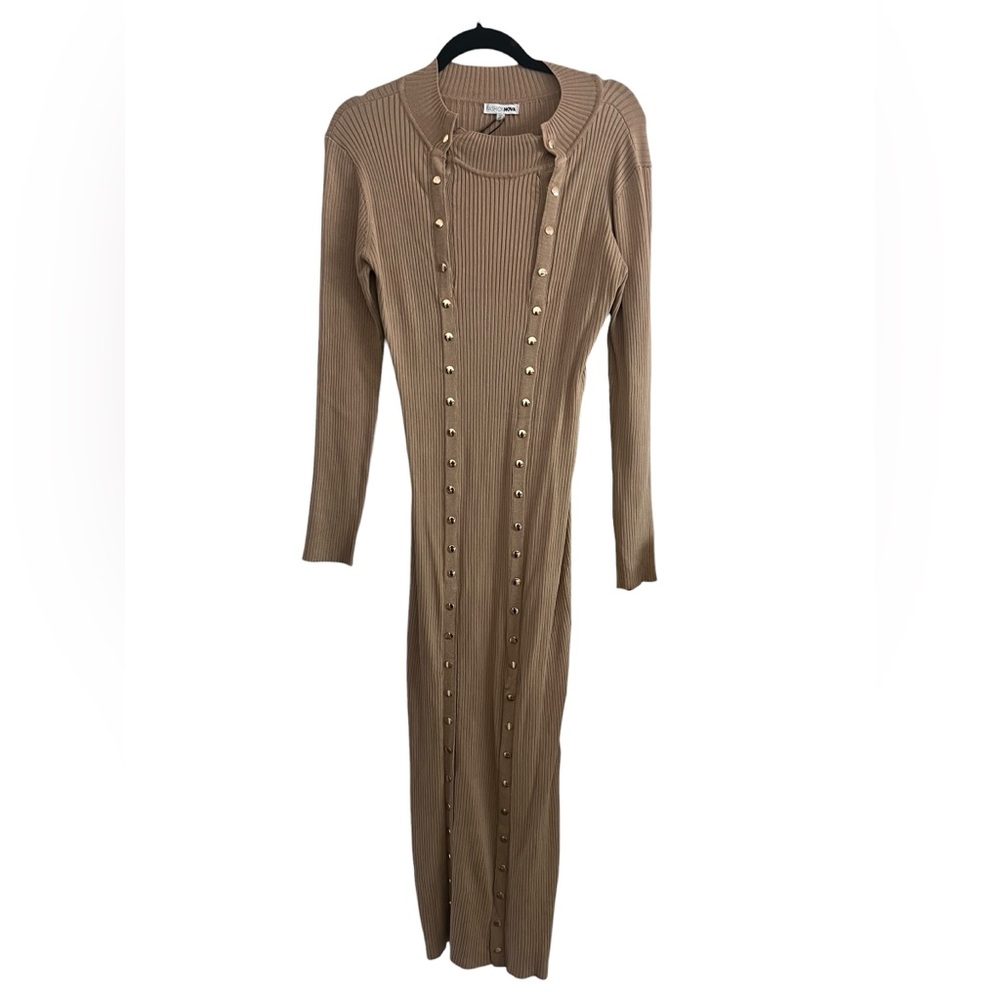 Fashion Nova Oh Snap Sweater Maxi Long Sleeve Dress Taupe NWT - Picture 4 of 7